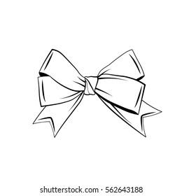 A bow ribbon gift in a vintage woodcut engraved etching style. Design element isolated