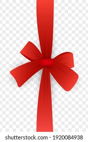 Bow and ribbon. Greeting card template, Realistic Red bow and horizontal ribbon shiny satin for decoration gifts, greetings. Isolated vector illustration