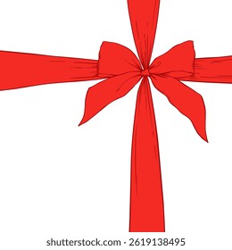 Bow ribbon holiday linen sketch vector illustration on white background.