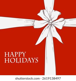 Bow ribbon holiday linen sketch vector illustration on white background.