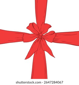Bow ribbon holiday linen sketch vector illustration on white background.