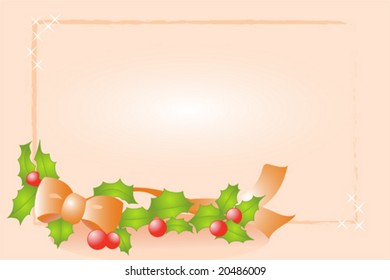 Bow with ribbon and holly with berries, scrapbook useful