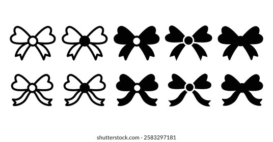 bow ribbon icon symbol vector design black white color simple outline and black filled illustration collection sets