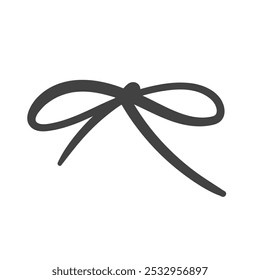 Bow ribbon knot line icon. Outline hand drawn vintage element of gift box and decoration of holiday. Birthday, Christmas present wrap mascot, simple cute bow with rope icon vector illustration
