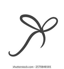 Bow ribbon knot line icon. Outline hand drawn vintage element of gift box and decoration of holiday. Birthday, Christmas present wrap mascot, simple cute bow with rope icon vector illustration