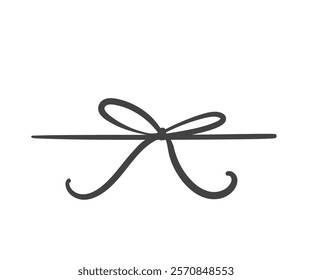 Bow ribbon knot on string line icon. Outline hand drawn vintage decoration of happy birthday, cute Christmas gift wrap. Present mascot, simple rope bow on surprise box icon vector illustration