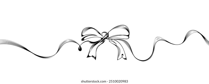 Bow, Ribbon Bow, line art style vector with transparent background.