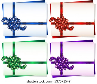 Bow with a ribbon on a gift card frame; Vector set Eps10; Bow-knot version A