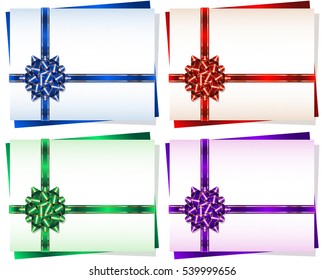Bow with a ribbon on a gift card frame; Vector set Eps10; Bow-knot version B