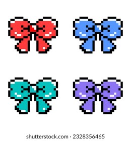 Dibujo de píxeles de cinta de doblar, presentación de arco de 8 bits, icono de arte de píxel de cinta de cinta presente arco