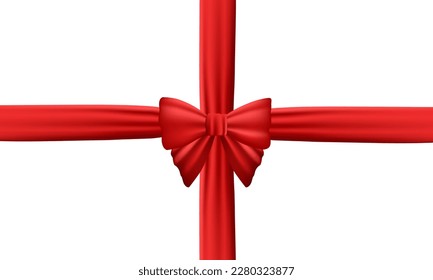 Bow ribbon red present decoration, vector illustration. Gift box decoration. Holiday greeting design element. Vector 10 Eps.