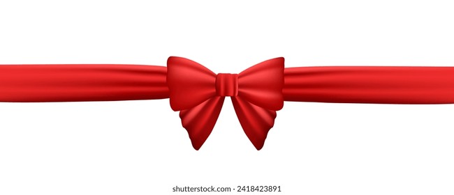 Bow ribbon red present decoration, vector illustration. Gift box decoration. Holiday greeting design element.