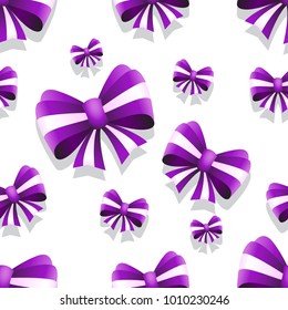 Bow and ribbon seamless pattern in purple color. Vector illustration. Ideal for wallpaper, wrapping, packaging and any kind of decoration.