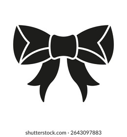 Bow Ribbon Solid Icon. Decorative Bowknot, Gift Wrapping, And Fashion Accessory Silhouette Symbol. Celebration And Style Element. Isolated Vector Illustration.