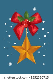 bow ribbon with star christmas hanging vector illustration design