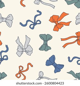 Bow Ribbon Vector Seamless Pattern Background for Surface Print Fabric Fashion Wrapping