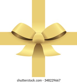 Bow with ribbons colored gold isolated on white background