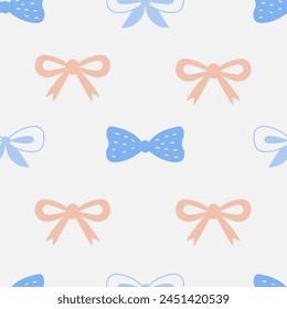 Bow ribbons pastel seamless pattern. Elegant hand drawn celebratory background. Decorative ornament for present holiday gift. Repeat vector illustration