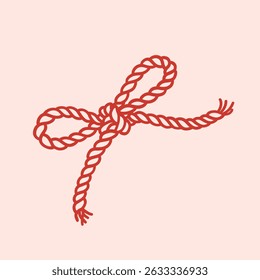 Bow of rope, decorative knot. Cowboy design element tied cord. String, decoration, clip art. Wild West decor for birthday, wedding, holiday, party. Vector illustration