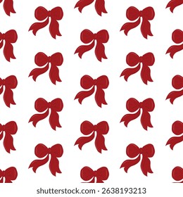 Bow of scarlet ribbon. Vector illustration. Seamless pattern.