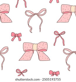 Bow seamless pattern. Decorative band endless background. Vector hand drawn illustration.