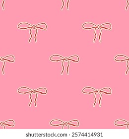 bow seamless pattern. Doodle gift ribbon. Hand drawn bow knots for greeting cards and holiday invitation, banner, poster. Decorative variety styles and shapes bows.