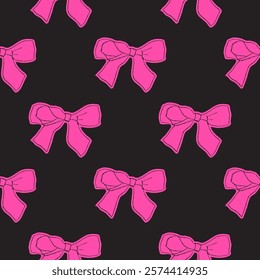 bow seamless pattern. Doodle gift ribbon. Hand drawn bow knots for greeting cards and holiday invitation, banner, poster. Decorative variety styles and shapes bows.
