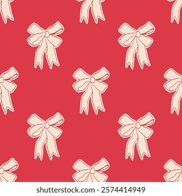 bow seamless pattern. Doodle gift ribbon. Hand drawn bow knots for greeting cards and holiday invitation, banner, poster. Decorative variety styles and shapes bows.