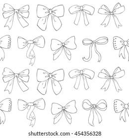 Bow Seamless Pattern. Hand Drawn Ribbons And Bows Vector Background.