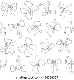 Bow Seamless Pattern. Vector Background With Hand Drawn Bows. 