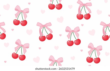 bow seamless patterns, ribbon, gift wrapping paper seamless pattern, Vector graphics. happy birthday, anniversary, party, celebration, fabric, textile, cherry, red pink, watercolor effect, heart