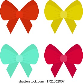 Bow, un conjunto de arcos multicolores aislados en un fondo blanco. Vector, ilustración de dibujos animados. Vector.