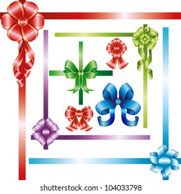 bow set with ribbons in different colors