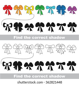 Bow set with shadows to find the correct one. Compare and connect objects. and their true shadows.