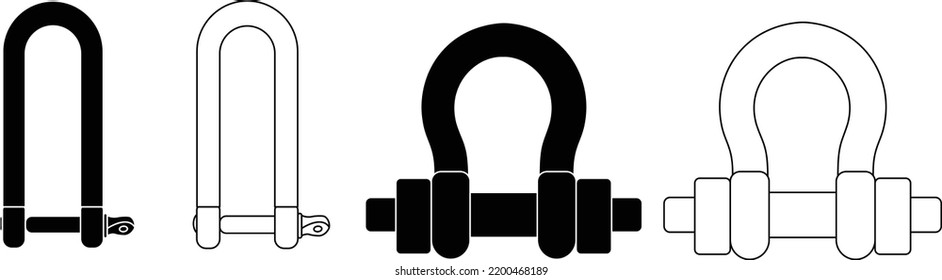 Bow shackle vector icon. That metal or steel with locking pin.Stainless Steel Rigging Shackles