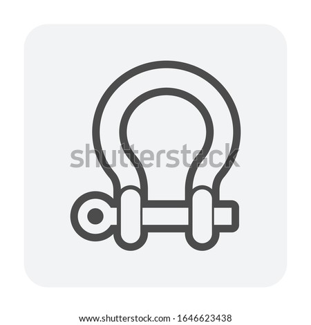 Bow shackle vector icon. That metal or steel with locking pin. Accessory or lifting equipment with breaking strength for winching, industrial crane rigging, tow strap and off-road jeep truck recovery.