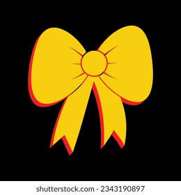 Bow sign illustration. 3D Extruded Yellow Icon with Red Sides a Black background. Illustration.