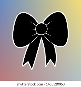 Bow sign illustration. Black icon in white shell at pastel color background. Illustration.