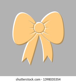 Bow sign illustration. Emboss effect with light orange icon on gray background.