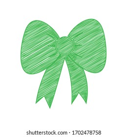 Dibujo de signo de plegado. Ícono de garabato verde con contorno sólido sobre fondo blanco.  Ilustración.