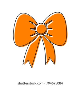 Bow sign illustration. Vector. Black line icon with shifted flat orange filled icon on white background. Isolated.
