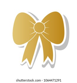 Bow sign illustration. Vector. Golden gradient icon with white contour and rotated gray shadow at white background.