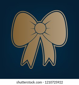 Bow sign illustration. Vector. Golden icon and border at dark cyan background.
