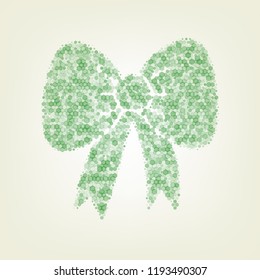 Bow sign illustration. Vector. Green hexagon rastered icon and noised opacity and size at light green background with central light.