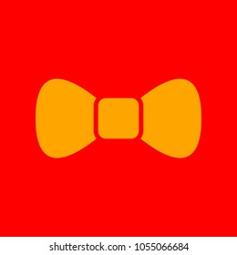 Bow sign illustration. Vector. Orange icon with white holes if exist at red background. Isolated.