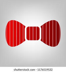 Bow sign illustration. Vector. Vertically divided icon with colors from reddish gradient in gray background with light in center.
