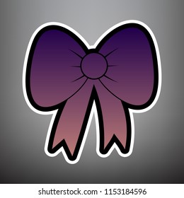 Bow sign illustration. Vector. Violet gradient icon with black and white linear edges at gray background.