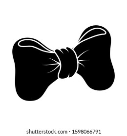 Bow silhouette, black vector illustration for Holiday. Christmas gift bow, Valentines knot ribbon. Birthday  design element isolated on white. xmas bow textile for sale tape.
