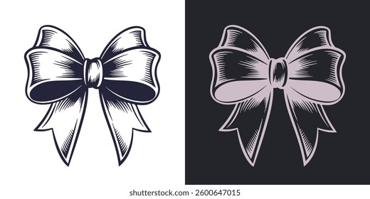 Bow silhouettes. Drawing art in engraving style. Vector illustration.