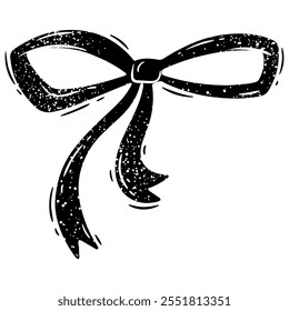 Bow silhouettes in linocut style. Vector illustrations on white background.
